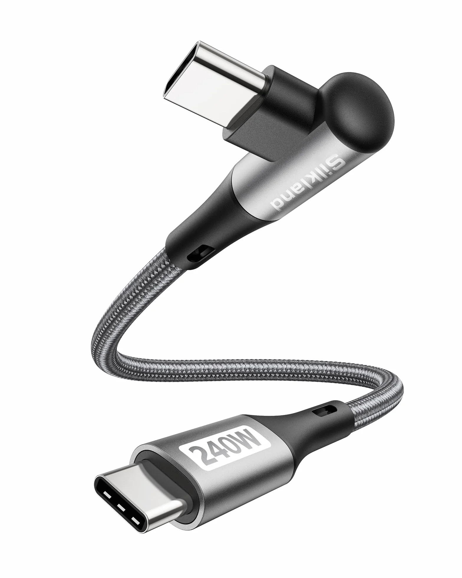 Silkland Câble USB C vers USB C Court 30CM Coudé 240W 48V/5A PD3.1&QC4.0+ Charge Rapide 90 Degrés pour Android Auto iPhone 16 15 Samsung S25 MacBook Pro Air iPad Pro Mini
