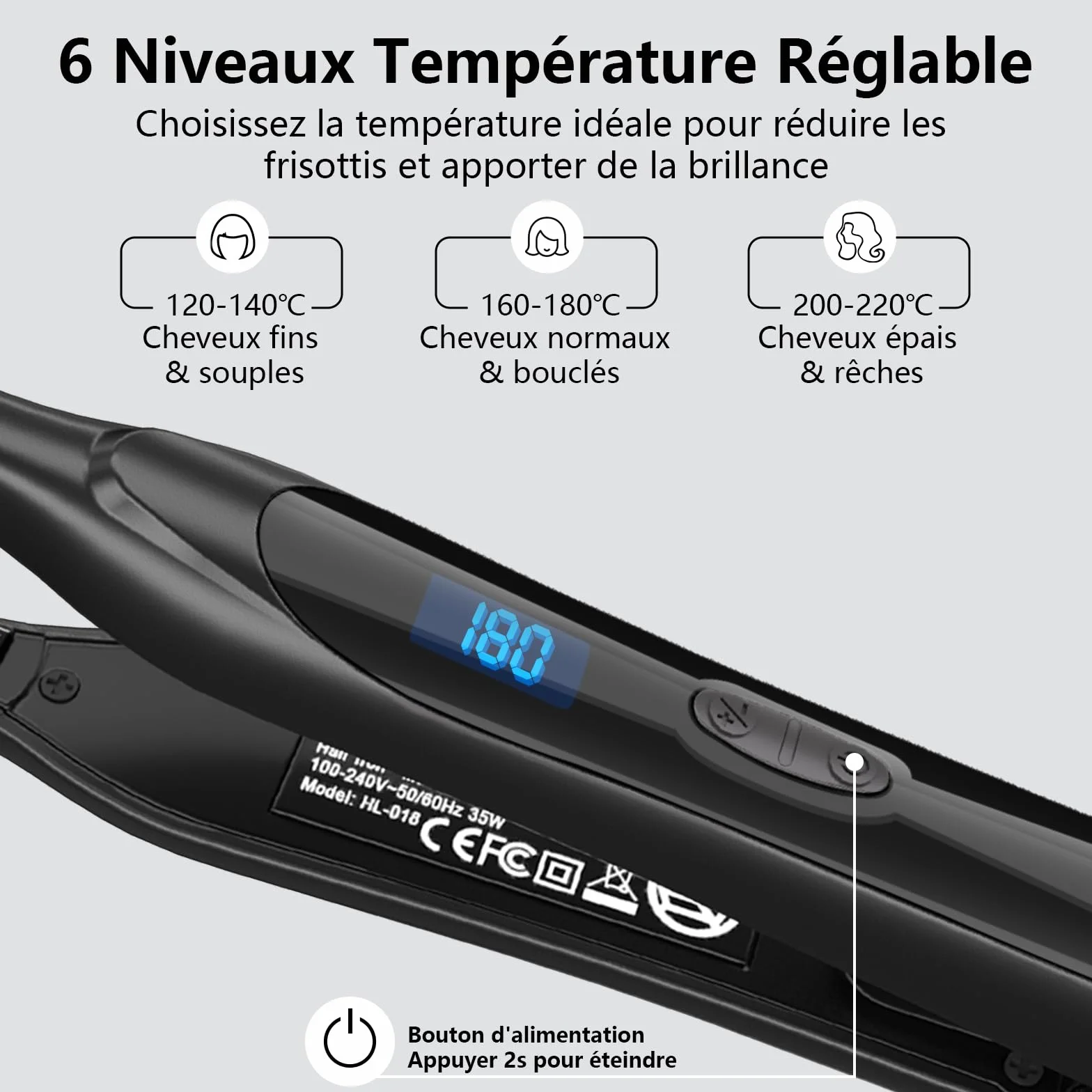 Mini lisseur cheveux court DSHOW, double voltage température réglable, arrêt automatique, chauffe rapide 15s