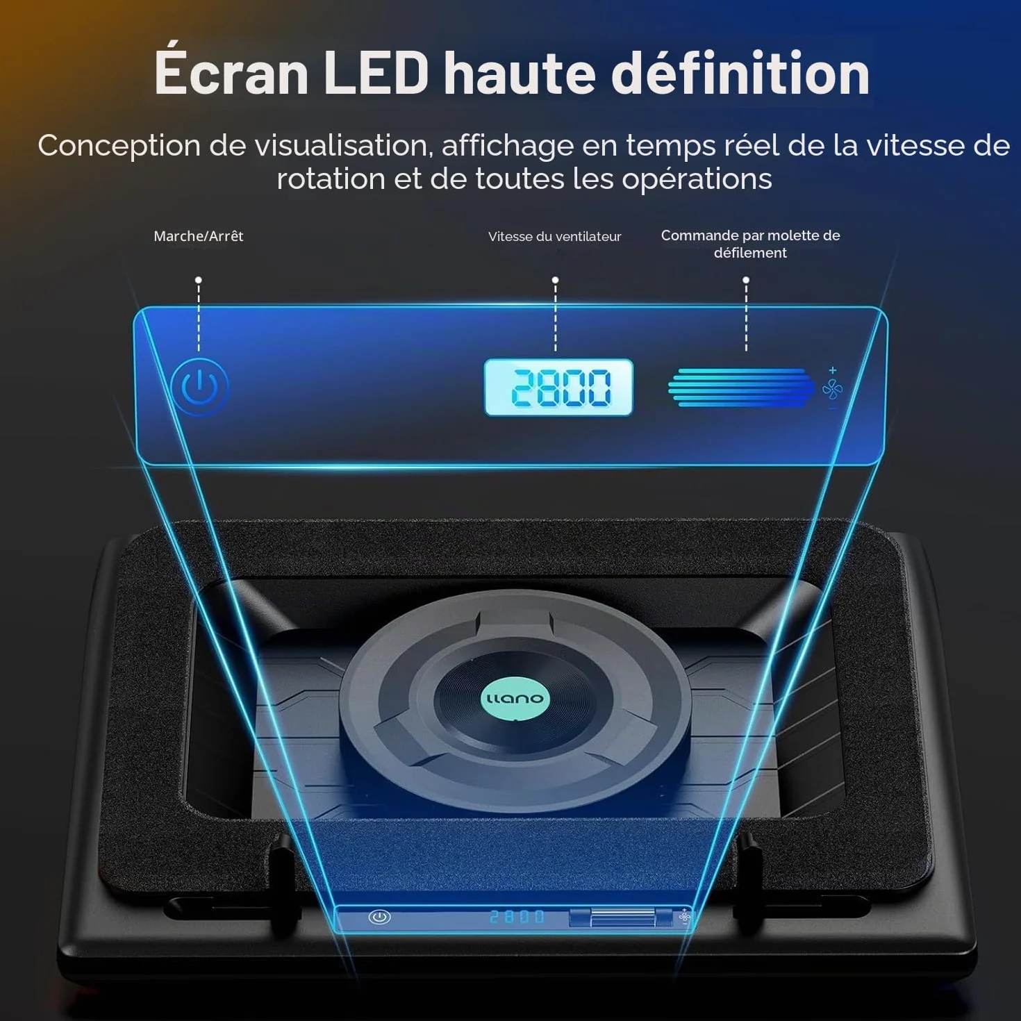 Refroidisseur Ordinateur Portable de Jeu avec Commande Tactile Tapis de Souris 3 Ports USB A Ventilateur Turbo 15-19" llano