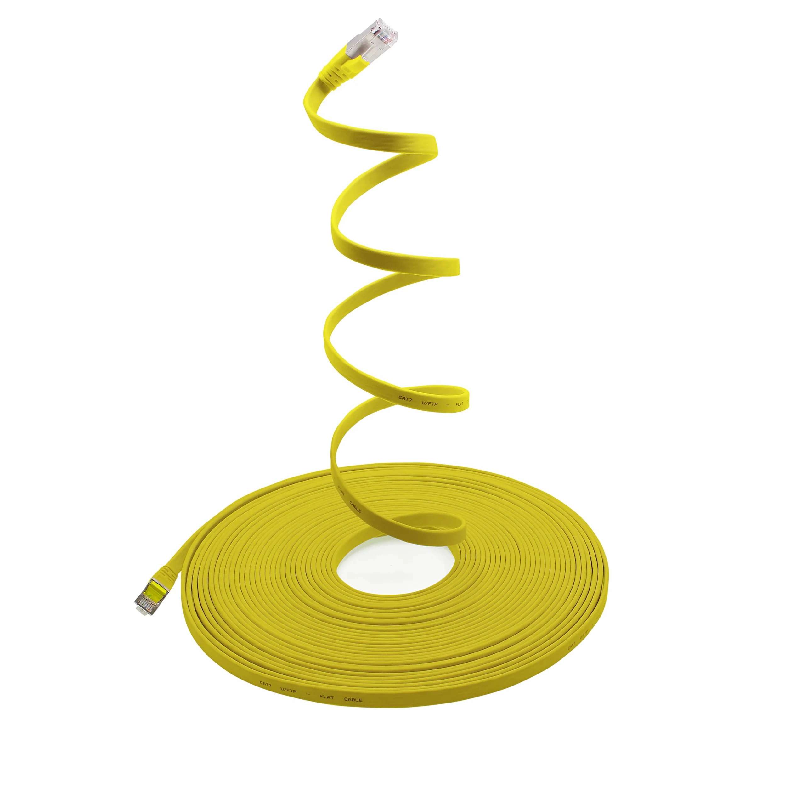 7,5 m - jaune - lot de 10 câbles réseau plats Cat7 câble brut Cat 7 câble ruban Gigabit Lan (10Gbit/s) câble d'installation câble patch plat mince fiche Rj 45 Cat6a