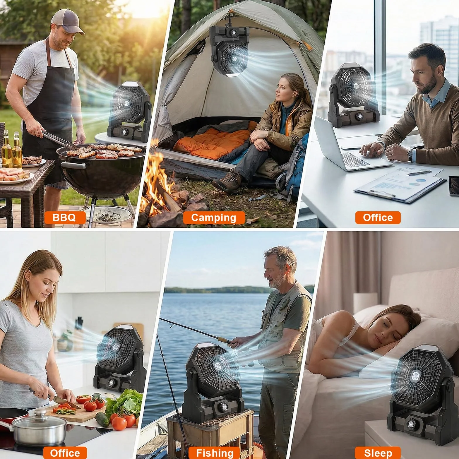 Qoosea Ventilateur de Camping Portable 24000mAh 3 en 1 avec Lumière LED 4 Vitesses