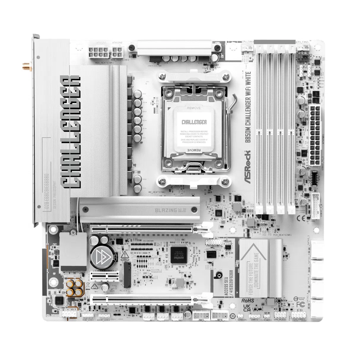 ASRock B850M Challenger Carte mère Wi-FI Blanc Socket AM5 Micro-ATX, Prend en Charge AMD Ryzen 9000/8000/7000 Series, B850, DDR5 8000+ (OC), PCIe 5.0, WiFi 7, 2.5G LAN, Ports Lightning Gaming
