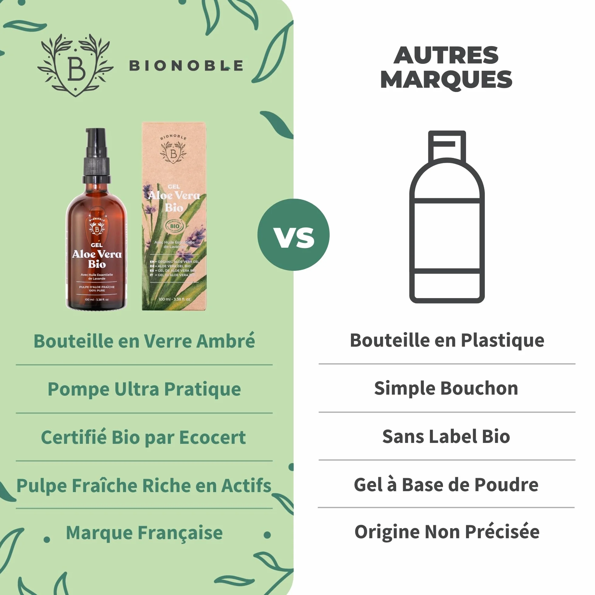 Gel Aloe Vera Bio 97% Huile Essentielle Lavande 100% Pur Pulpe Hydrate Apaise Visage Corps Cheveux Bouclés 100ml