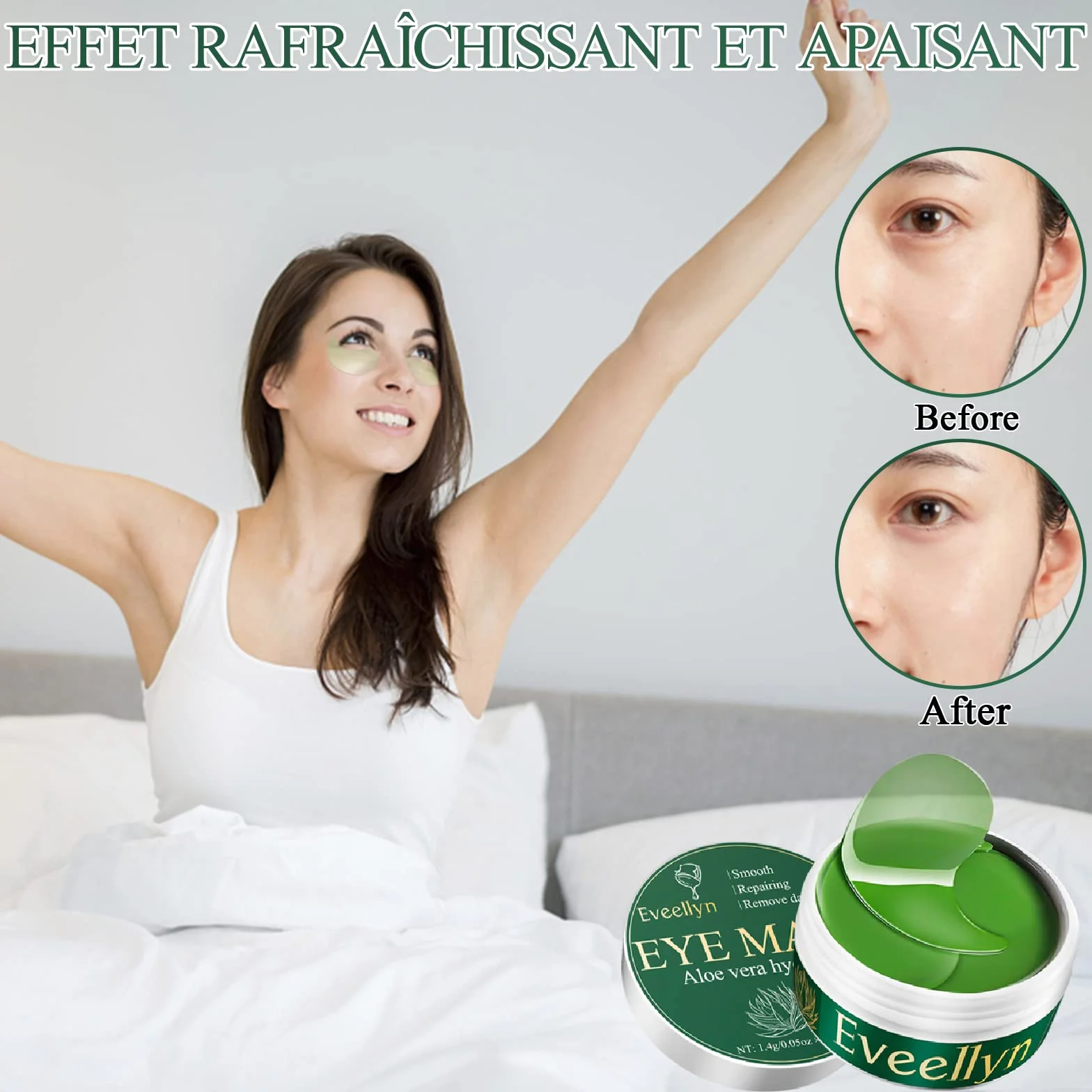 Eveellyn Patch Yeux Anti Cernes Hydratant Anti-âge à L'aloe Vera, 60 pièces