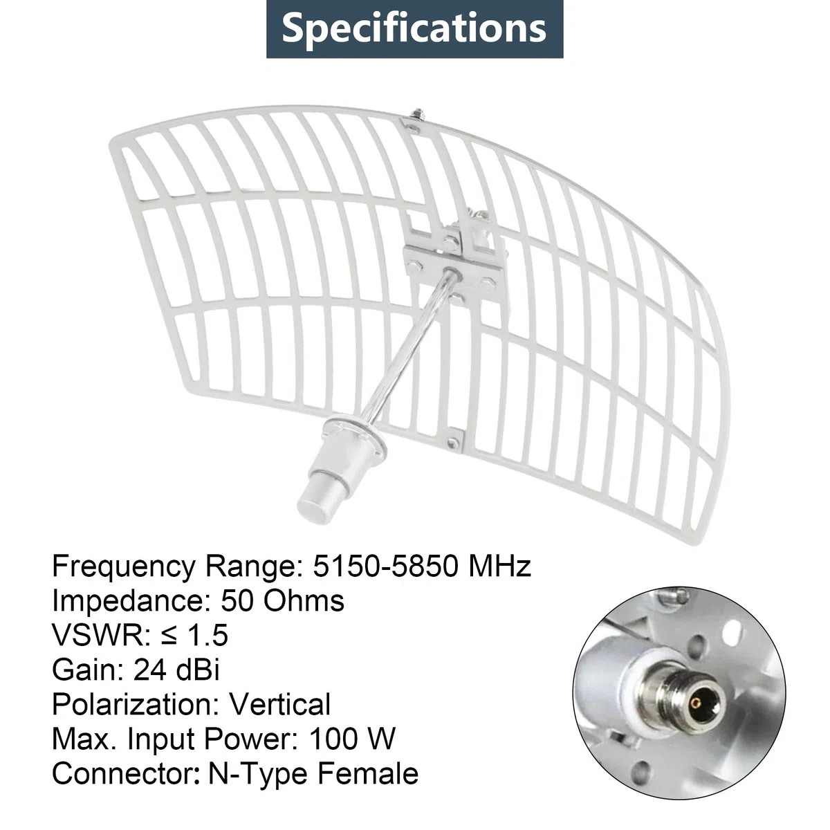Antenne parabolique extérieure 5,8 GHz 5 GHz (5150-5850 MHz) WiFi extérieur directionnel haut gain 24 dBi parabolique avec câble RP-SMA de 4,9 m