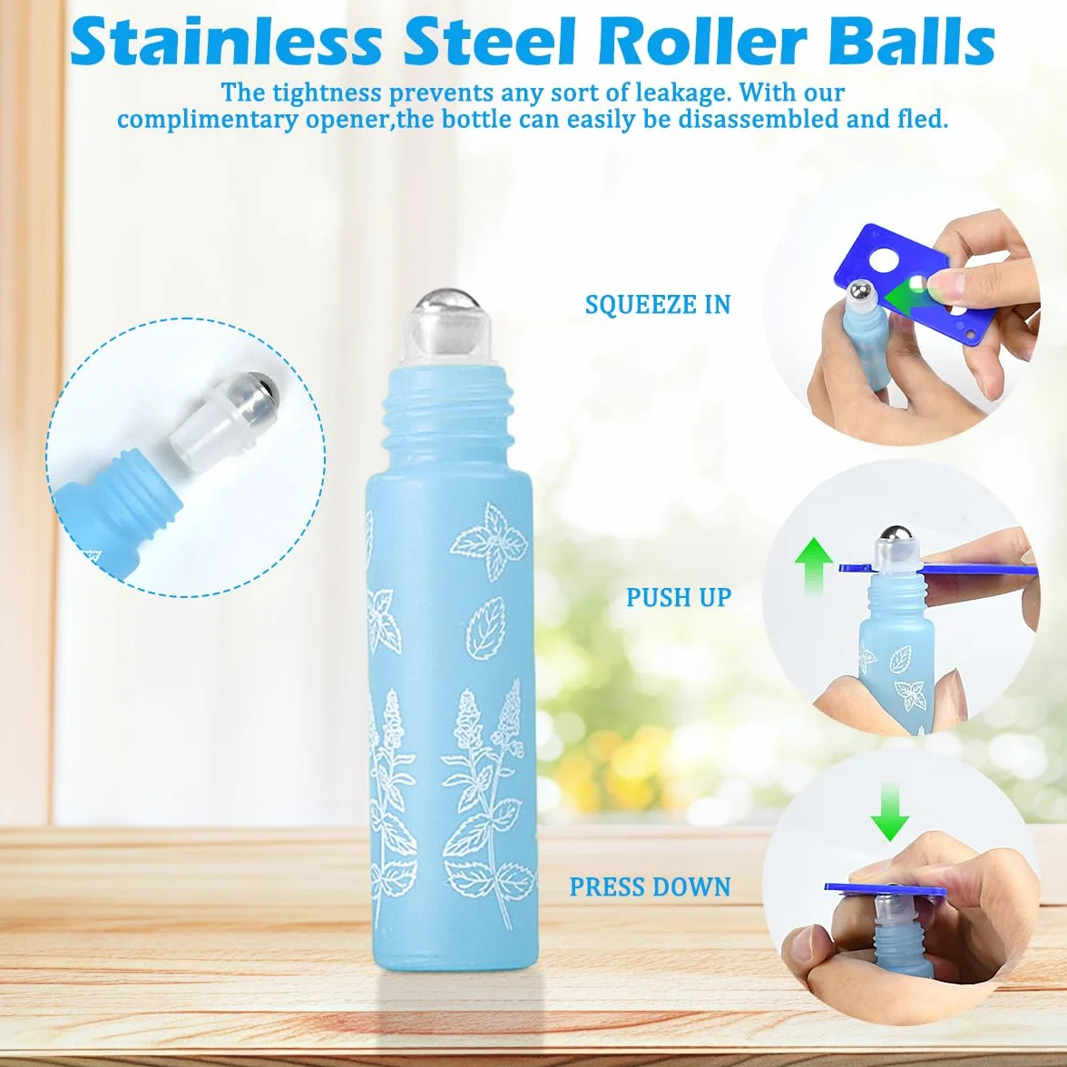 Flacons Roll-on en Verre 10 ml avec Bille en Acier Inoxydable - Lot de 8