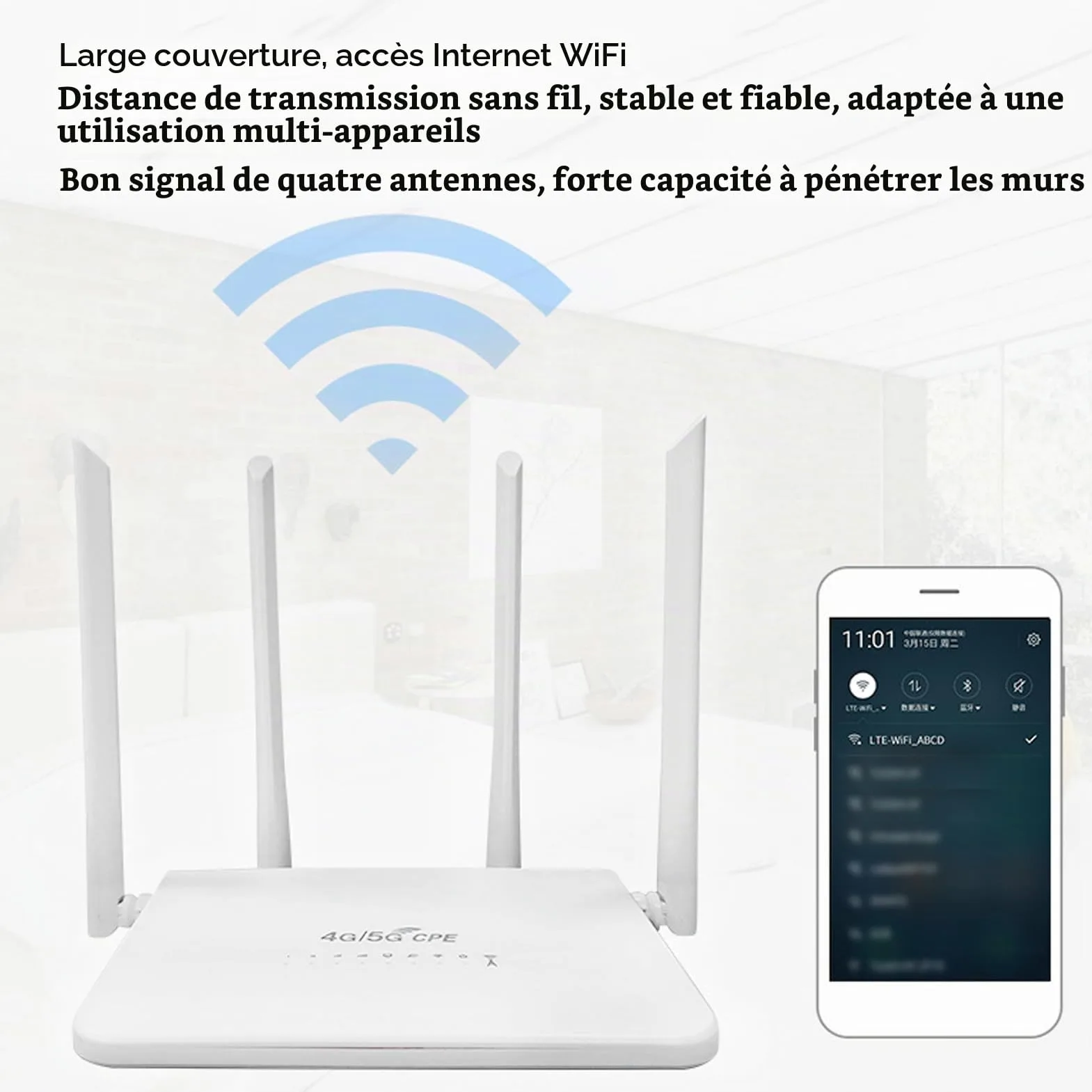 Routeur WiFi 4G, Modem Routeur 4G LTE, avec Emplacement pour Carte SIM, Transmission WiFi 300 Mbps 2,4 G, jusqu'à 20 Appareils, avec 4 Antennes à Gain élevé (5 Dbi), pour