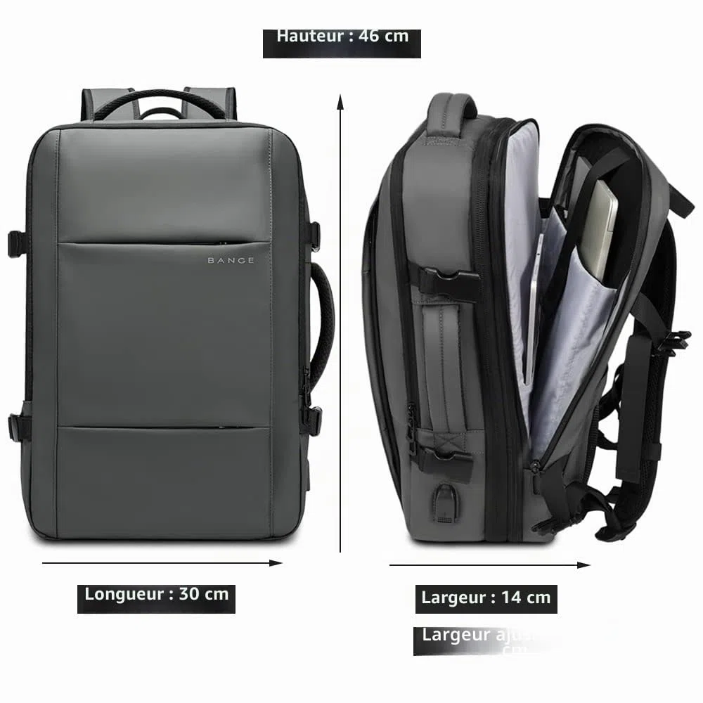 BANGE Sac à dos de voyage extensible de 35 l pour homme et femme, approuvé par les compagnies aériennes, sac à dos de sport imperméable pour ordinateur portable