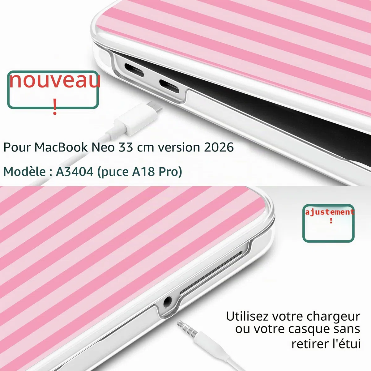 TWOLSKOO Coque pour MacBook Neo 13" 2026 A3404 A18 Pro Chip, coque rigide en plastique avec adaptateur de type C, 2 étuis pour webcam, housse de clavier et protection d'écran, rayures