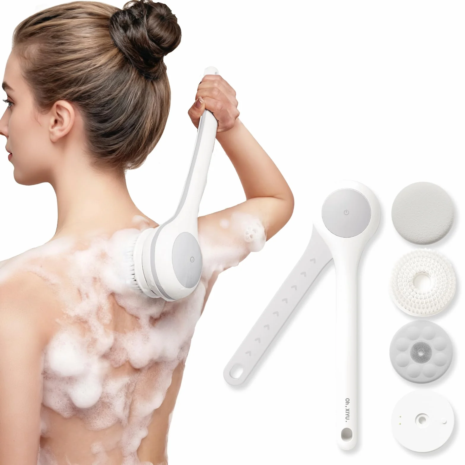 Brosse à récurer électrique IPX7 étanche charge USB longue poignée Blanc perle