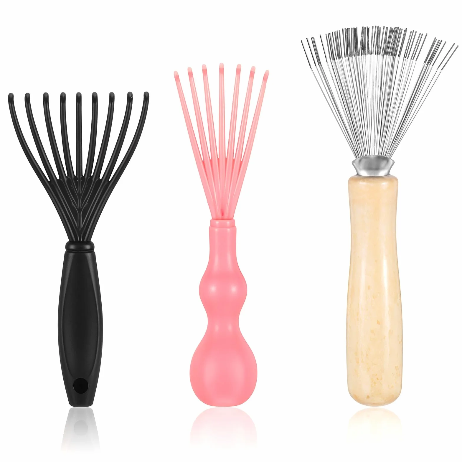 Lot de 3 mini brosses à cheveux - Nettoyeur de brosse à cheveux - Peigne râteau en fil métallique
