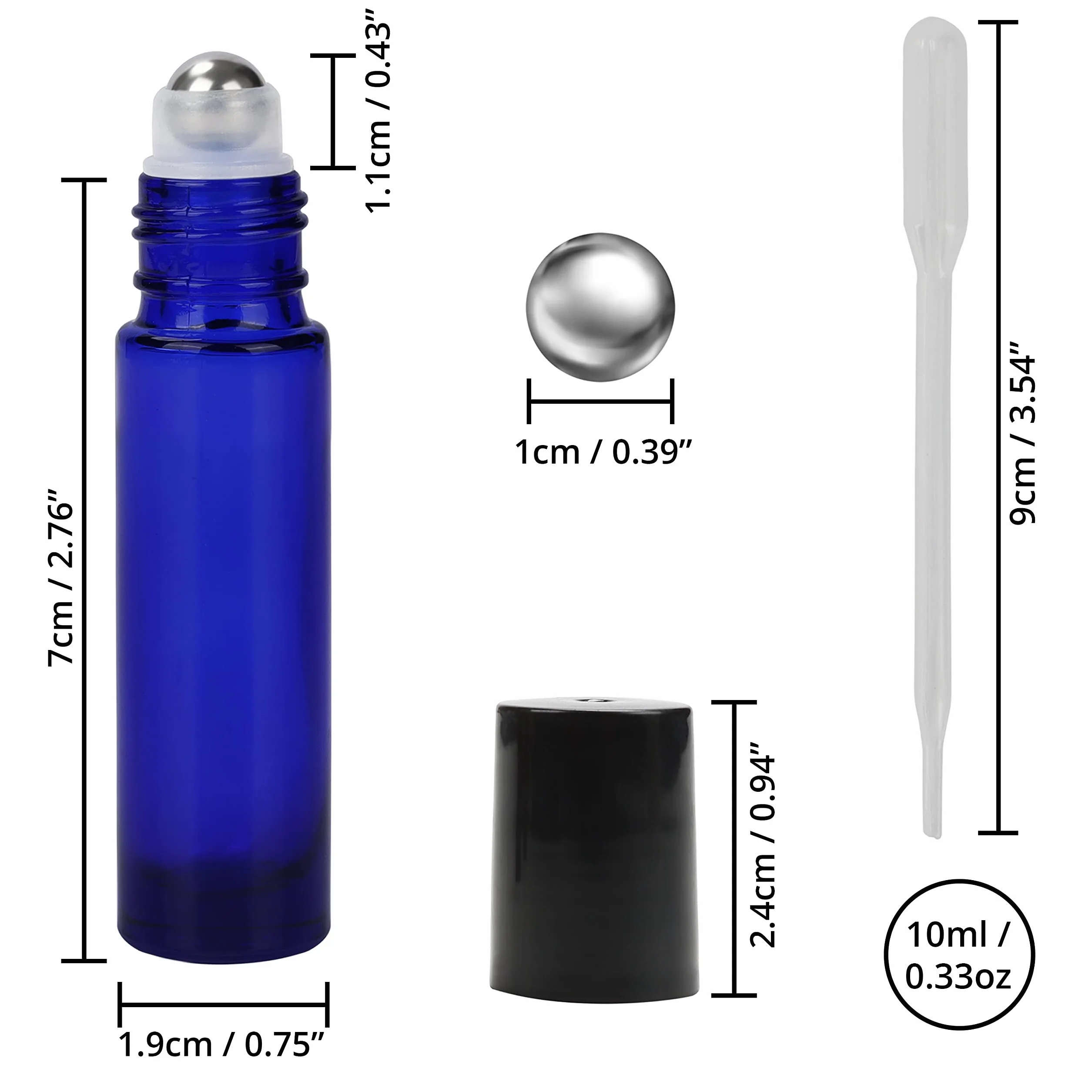 BELLE VOUS Bouteille Roll On Vide en Verre Bleu 10ml Lot de 24 pour Huiles Essentielles Aromathérapie