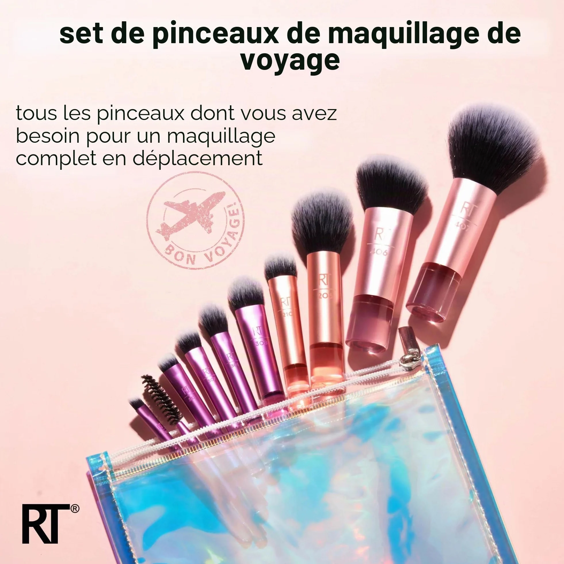 Real Techniques Kit de mini-pinceaux Travel Fantasy, 11 pièces, pinceaux maquillage fard à paupières surligneur contour