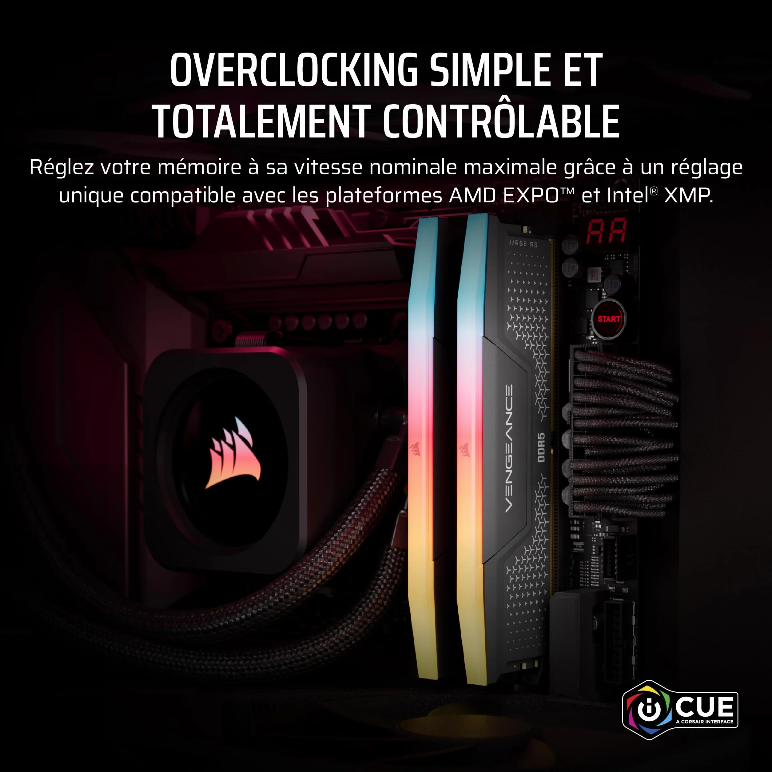 CORSAIR Vengeance RGB RS DDR5 32Go (2x16Go) 6000MHz RAM Mémoire Bureau Compatible AMD EXPO Intel XMP 3.0 CL36 Gris