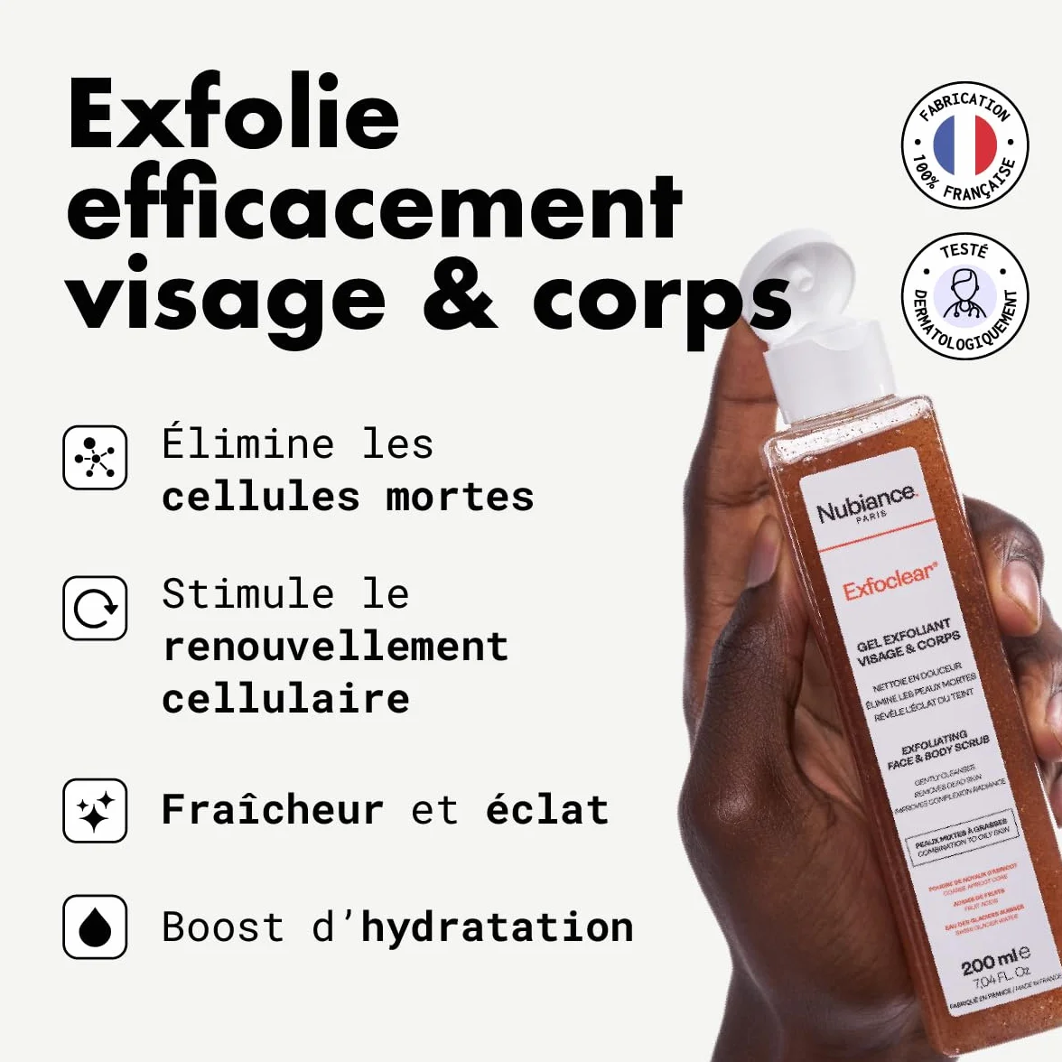 NUBIANCE Exfoclear Gommage Corps & Visage aux AHA Exfoliant 200 ml