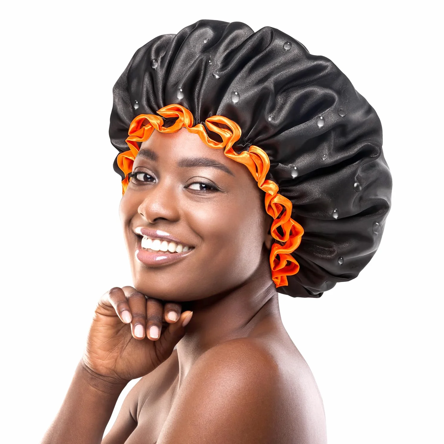 mikimini Bonnet de Douche Noir Imperméable Réutilisable à Double Couche pour Cheveux Longs