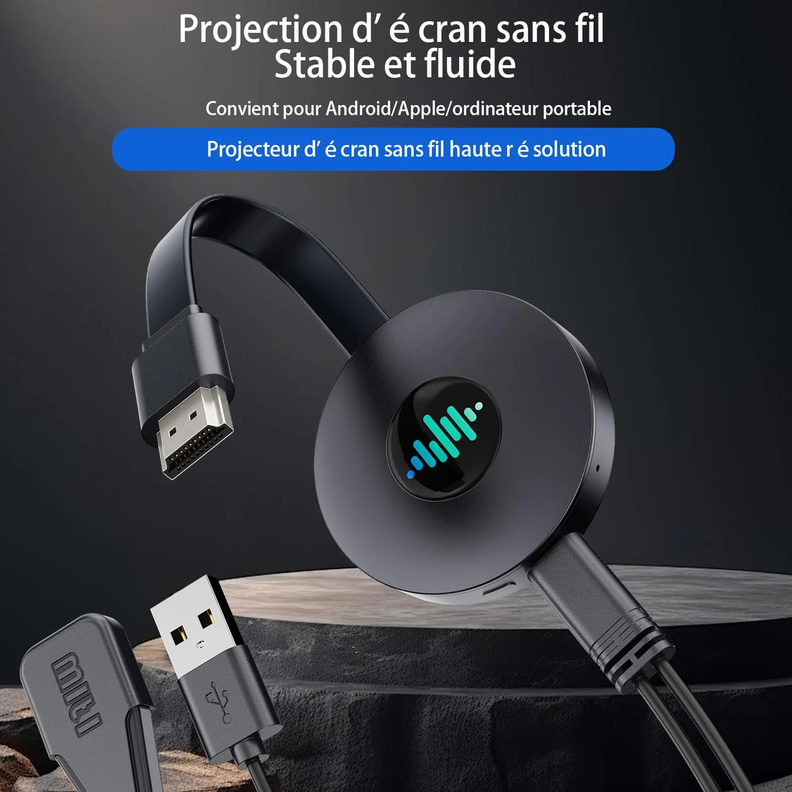 Miracast Dongle 4K 5G sans Fil HDMI pour iPhone iPad Android