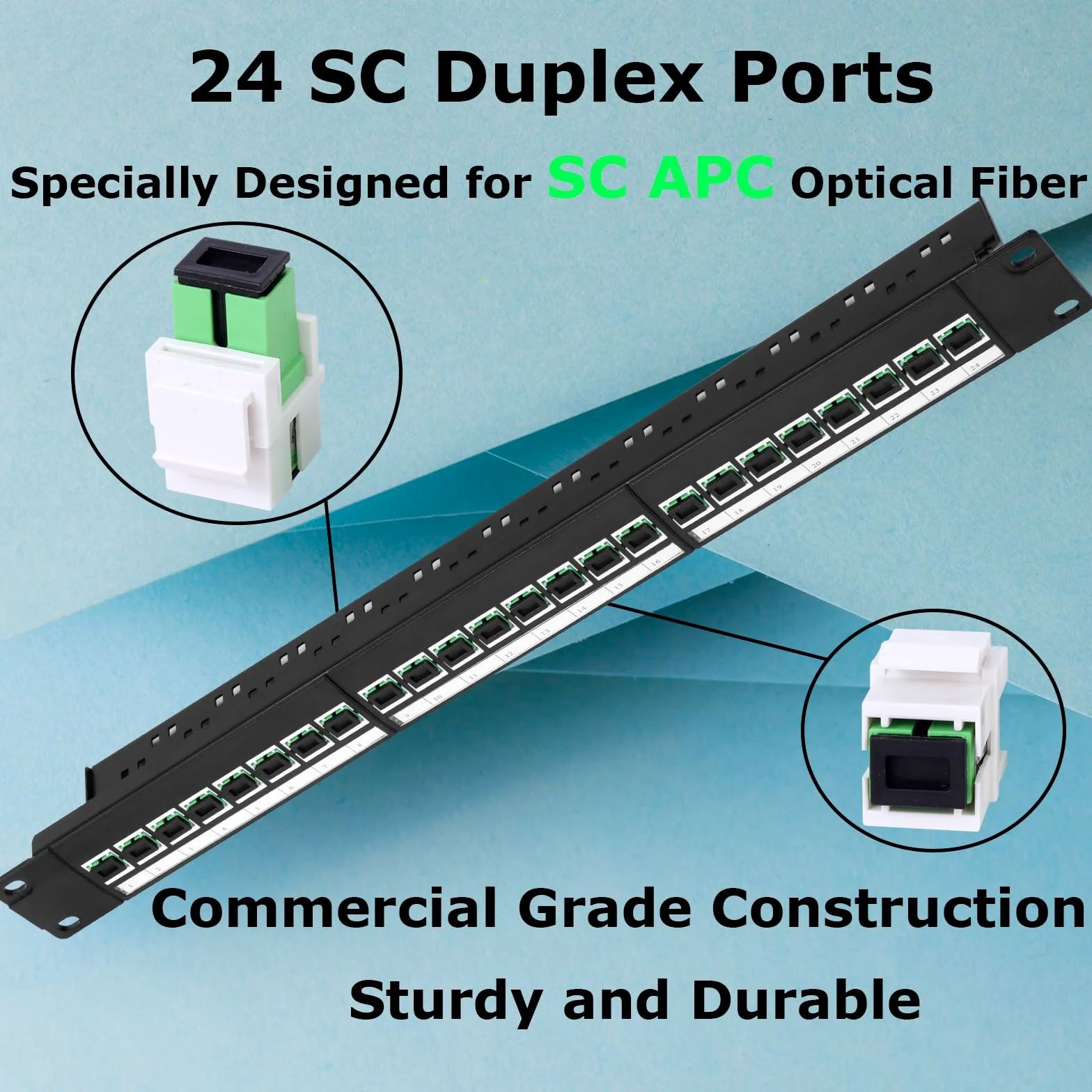 Panneau de brassage en fibre optique 1U avec 24 adaptateurs de fibre optique monomode LC OS2, coupleurs Keystone Jack modulaire avec clé en ligne blanche, connecteurs monomode pour racks