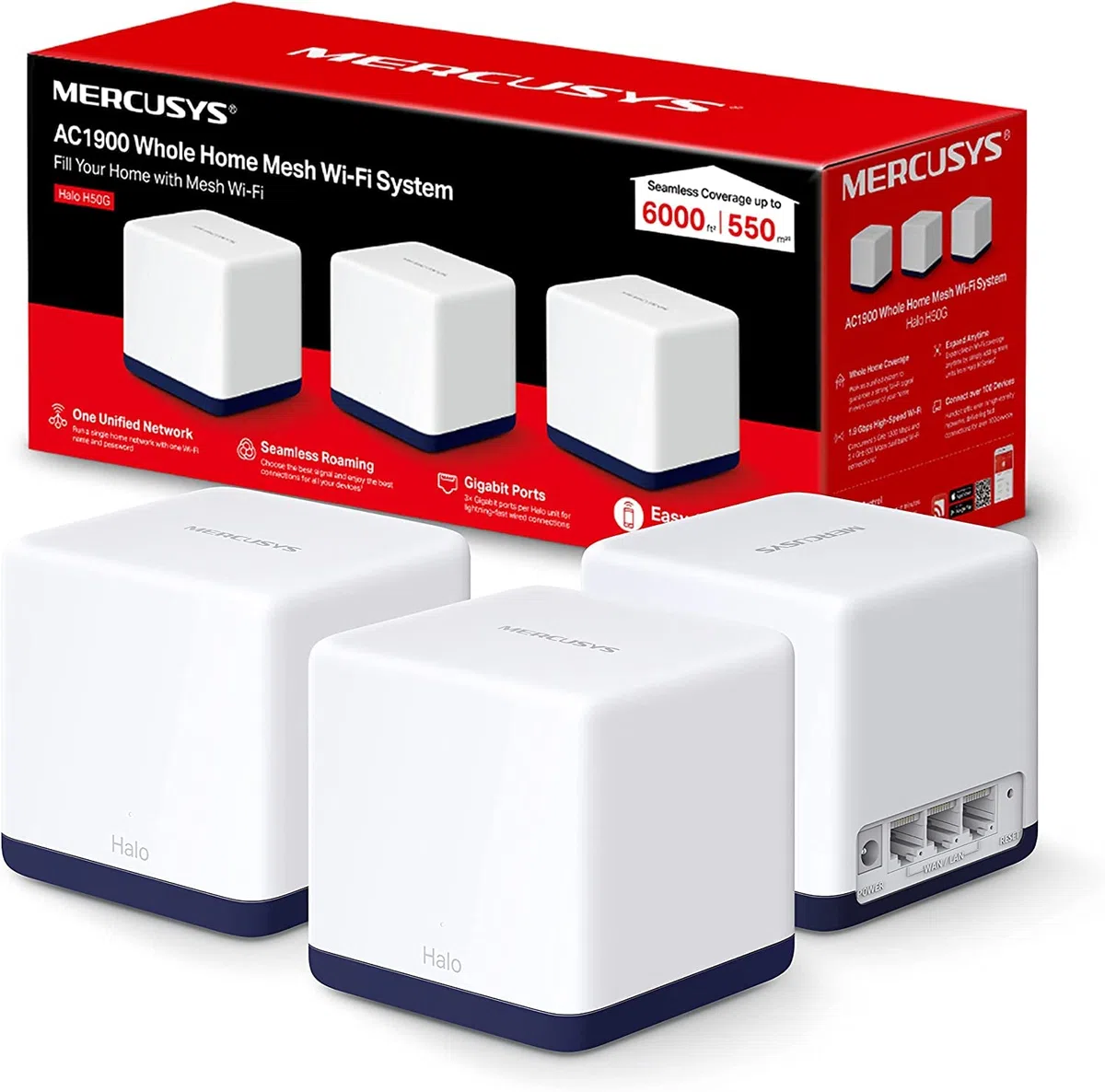 MERCUSYS Système Wi-Fi maillé pour toute la maison Mercusys AC1900, couverture jusqu'à 6 000 pi² (550 m²), connectez plus de 100 appareils, Wi-Fi double bande, contrôle facile par application, Halo H5