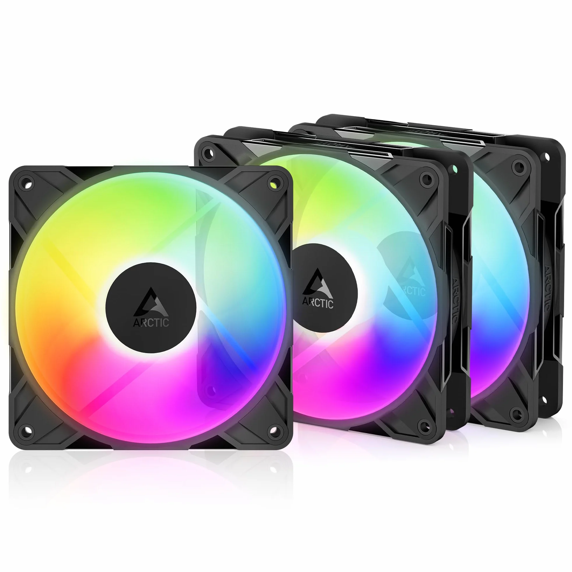ARCTIC P12 Pro Reverse A-RGB 3 Pack 120 mm Ventilateur PWM 500-3000 rpm 5V D RGB FDB 4-Pin Noir