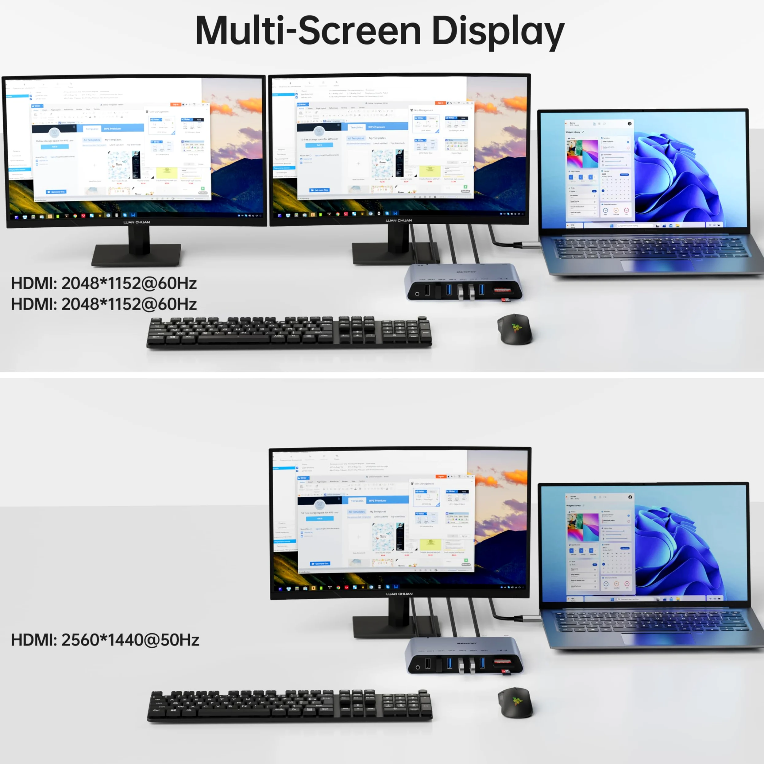 BENFEI DisplayLink Station d'accueil universelle USB 3.0 12 en 1 avec double affichage HDMI/6 ports USB/lecteur de cartes SD/TF/réseau Gigabit Ethernet/prise casque femelle 3,5