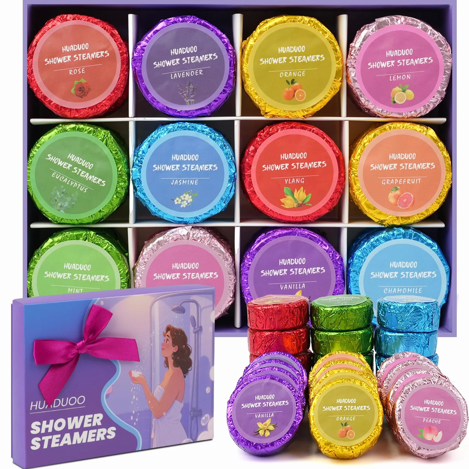 Bombes de douche aromathérapie naturelles aux huiles essentielles d'eucalyptus 24 pièces cadeaux anniversaire Noël