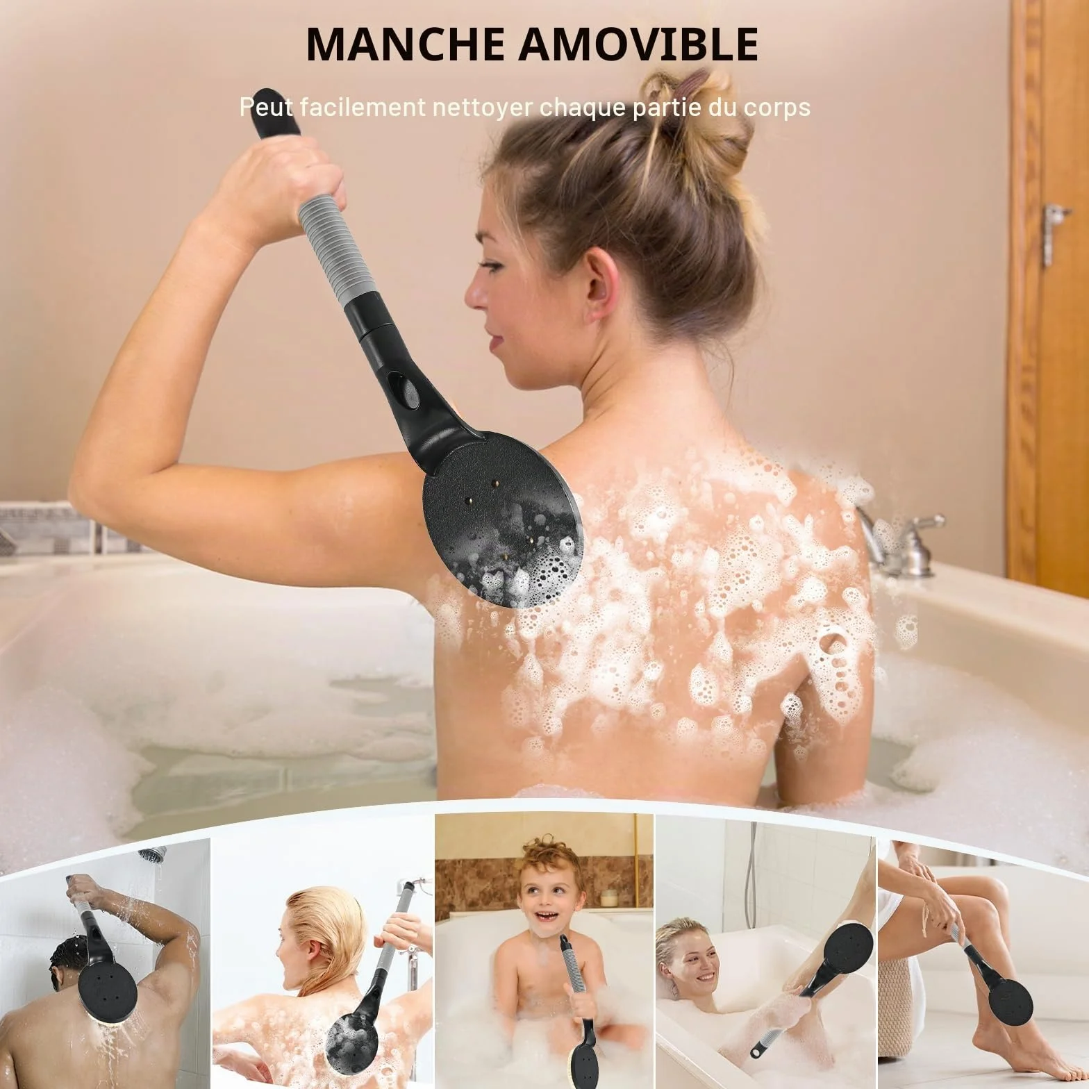 Brosse dos Douche Long Manche 55,1 cm Nylon Souple Exfoliation Corps