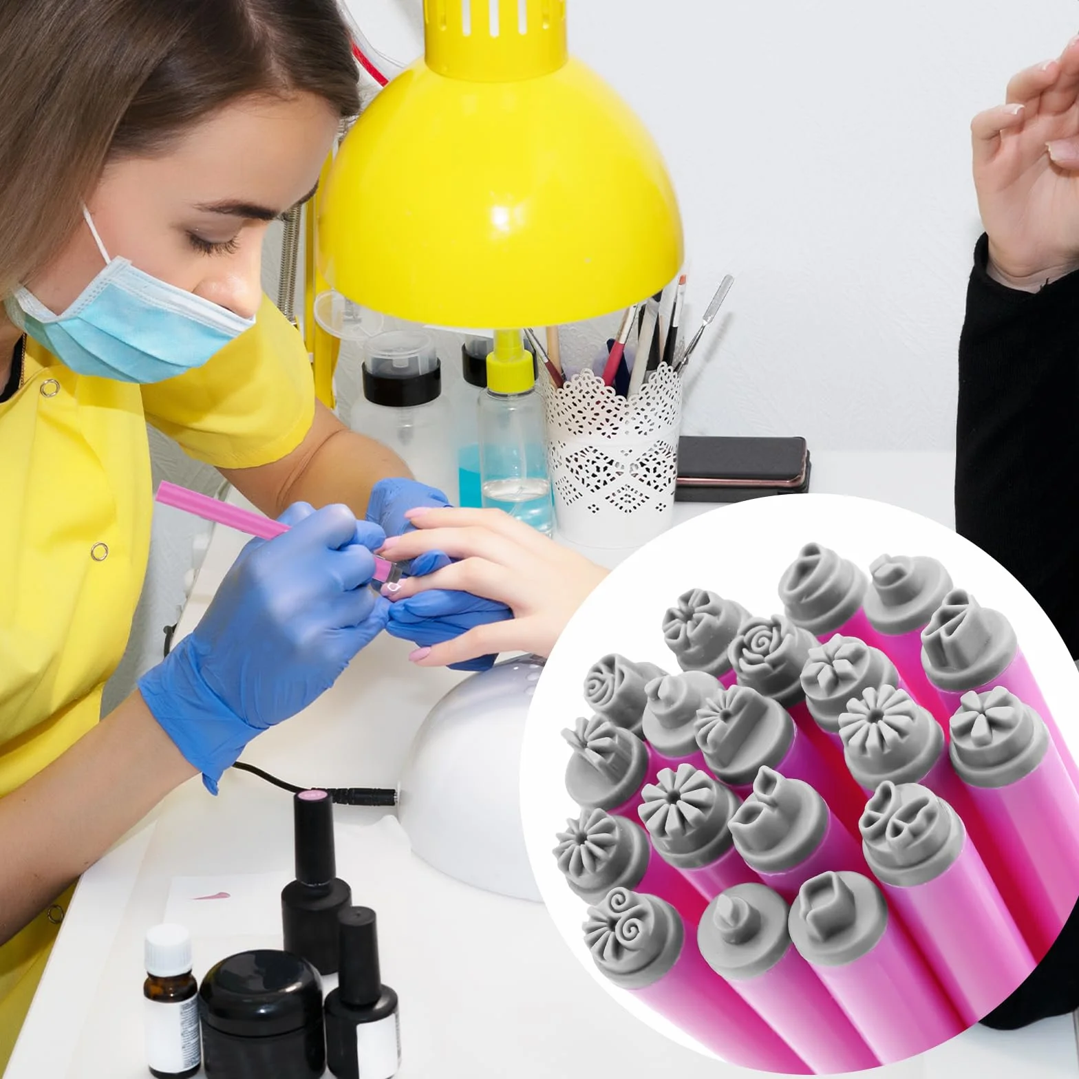 Stylos Tampons pour Ongles 19pcs, Outils Tampons Ongles avec Motifs Papillon Flocon Neige Fleur, Accessoires Ongles Bricolage