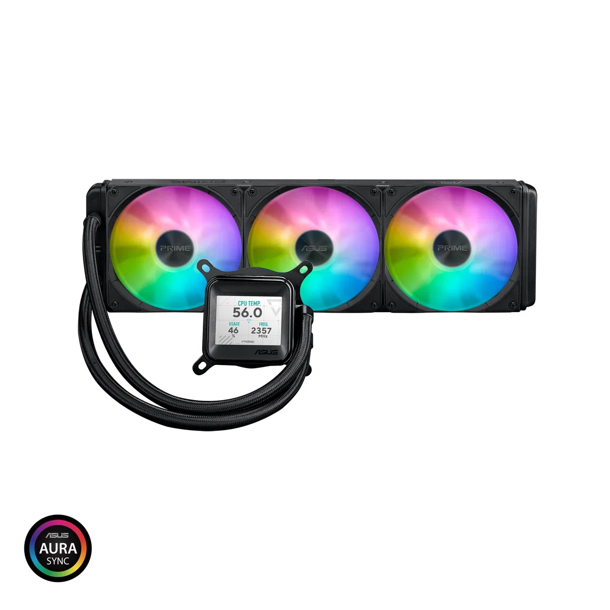 ASUS Prime LC ARGB LCD All-in-One Liquid CPU Refroidissement à Eau (écran LCD 2,3", Pompe Asetek, Ventilateurs ARGB préinstallés, pour Intel LGA 1851, 1700, 1200, 115X, AMD AM5, AM4)