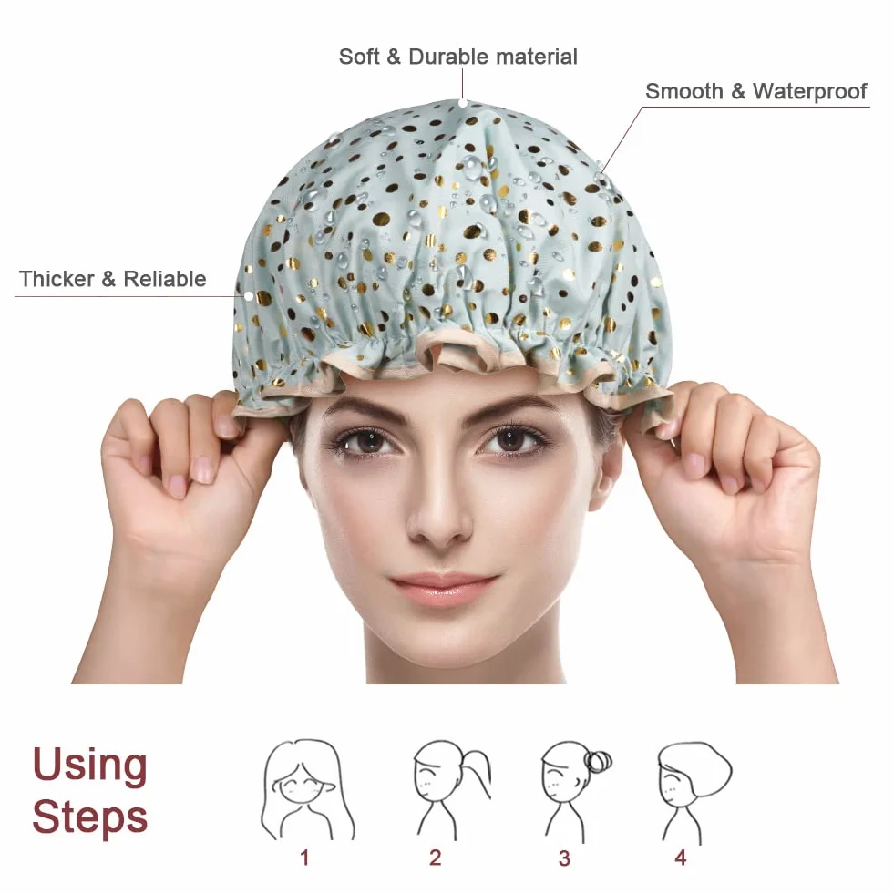 AOOWU Bonnet de Douche Étanche 2 Pièces Bonnets de Bain Réutilisables avec Bandes Élastiques