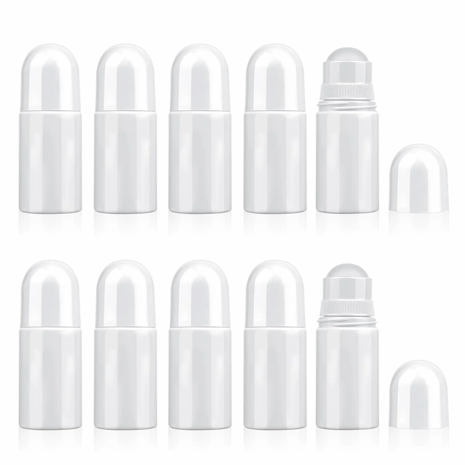 Flacons à Bille Vides en Plastique 50 ml Blanc 10 Pièces Réutilisables Rouleau Rechargeable pour Parfum Lotion Huile Essentielle