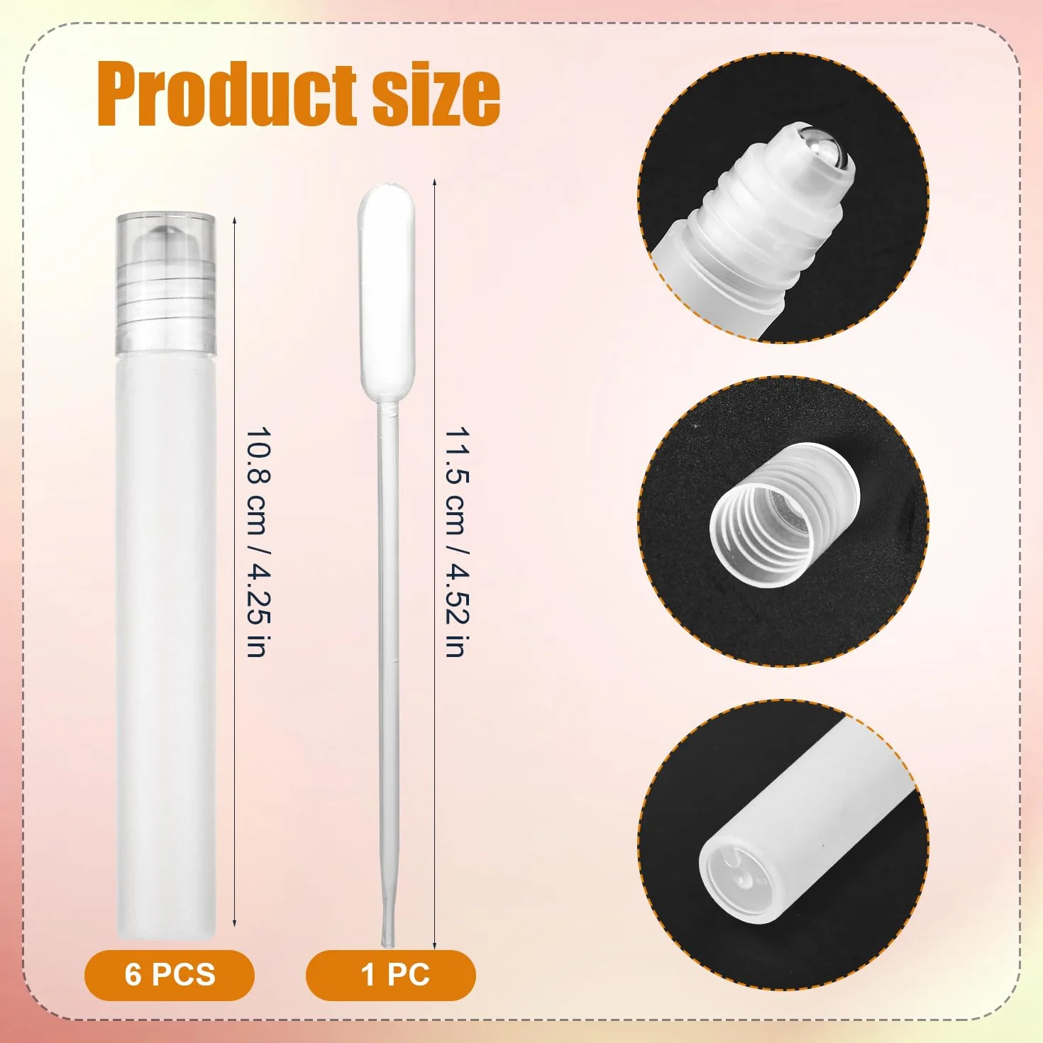6pcs Essential Oil Roller Bottle 10 ml Potable Roll on Flaschen avec Tube Distributeur Flacons à Roulettes Plastique Mat Cosmétiques Rechargeables Flacon de Parfum à Bille Roulante Voyage