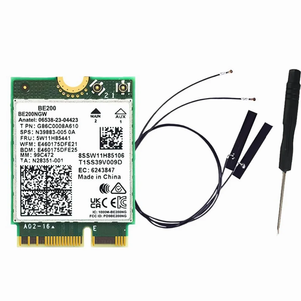 WIFI 7 BE200 BE200NGW Carte WiFi+Antenne Pièces de rechange BT 5.4 802.11AX Tri-Band M.2 NGFF Adaptateur réseau sans fil pour Win10/11