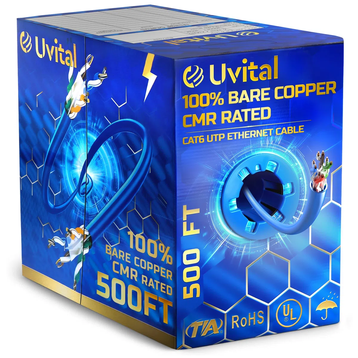 Uvital Câble Ethernet Cat6 CMR 152,4 m, cuivre massif 23 AWG, PoE++