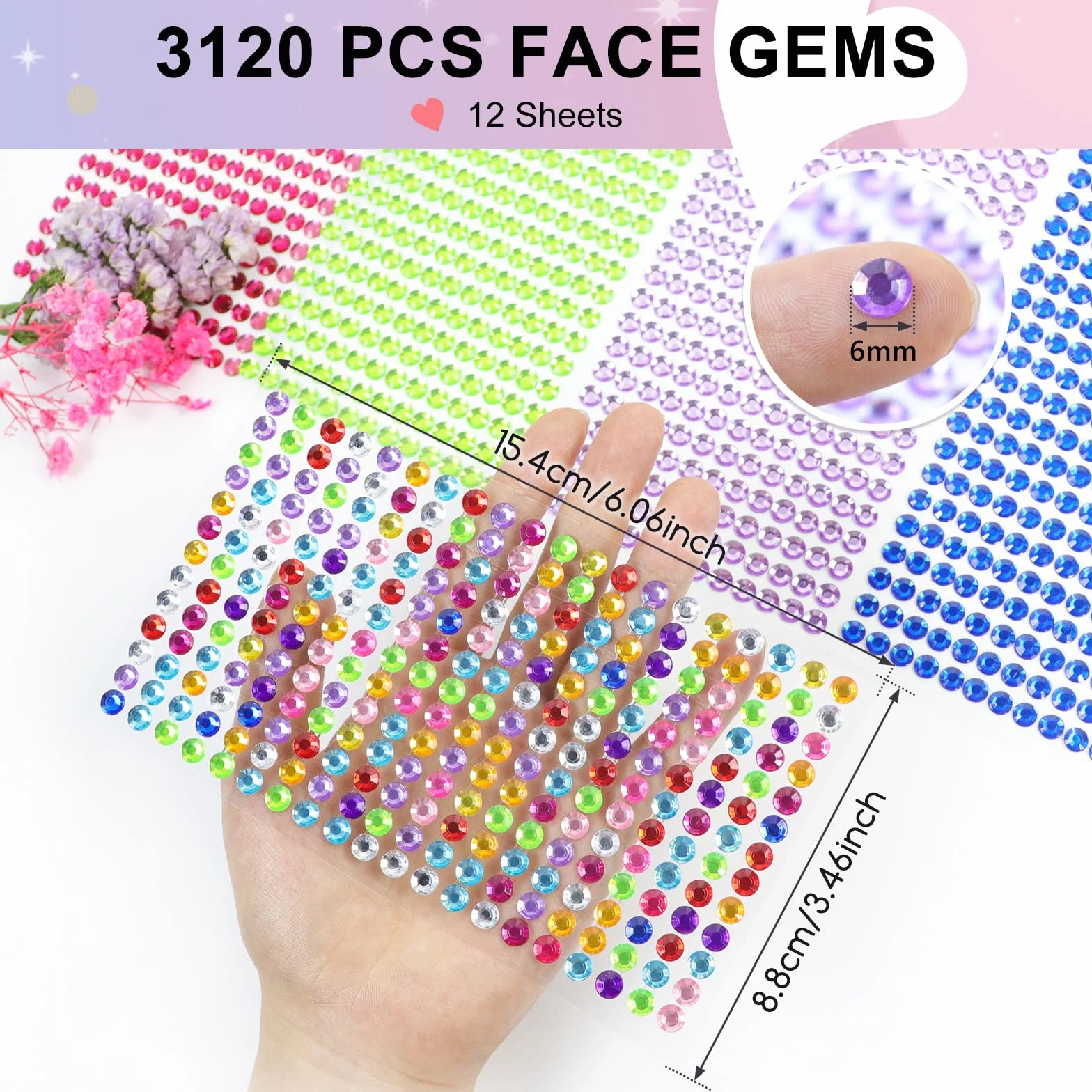 Sularpek 3120 Particles Strass Visage 12 Feuilles Autocollant Nail Art Décoration