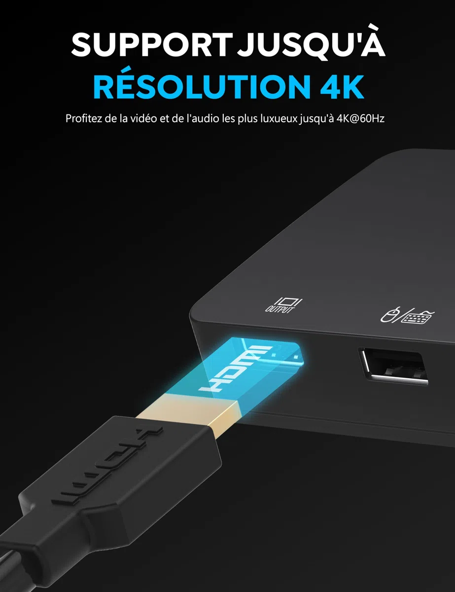 SABRENT KVM Switch, 2 port USB C Inputs, 2 outputs avec 60W PD, 2 USB, 2 port HDMI 4K@60Hz pour moniteur, ordinateur portable, PC, imprimante, scanner, souris, clavier Indicateurs de périphériques LED