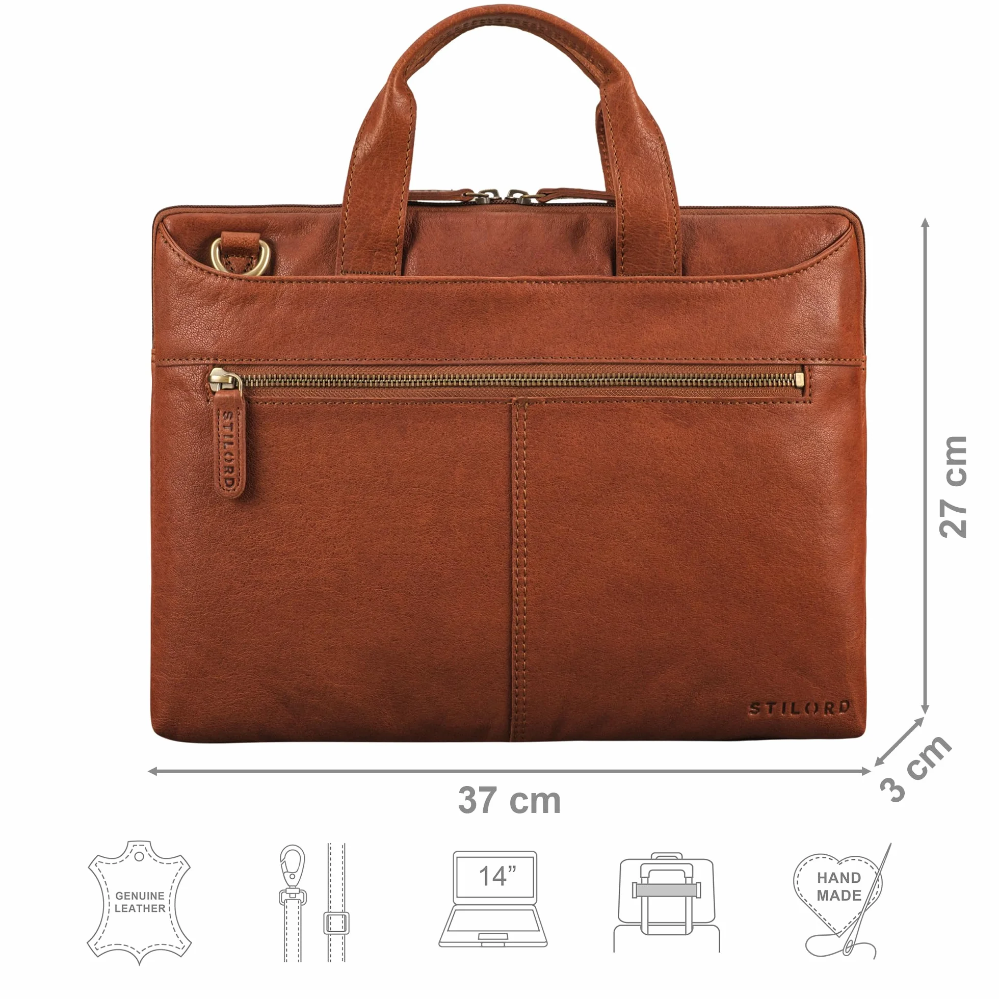 STILORD Ross Vintage Sacoche Ordinateur 14 Pouces Homme Cuir Véritable Étroit Housse Ordinateur Cuir Femme Serviette pour Travail Business Voyage Couleur:maraska - Marron