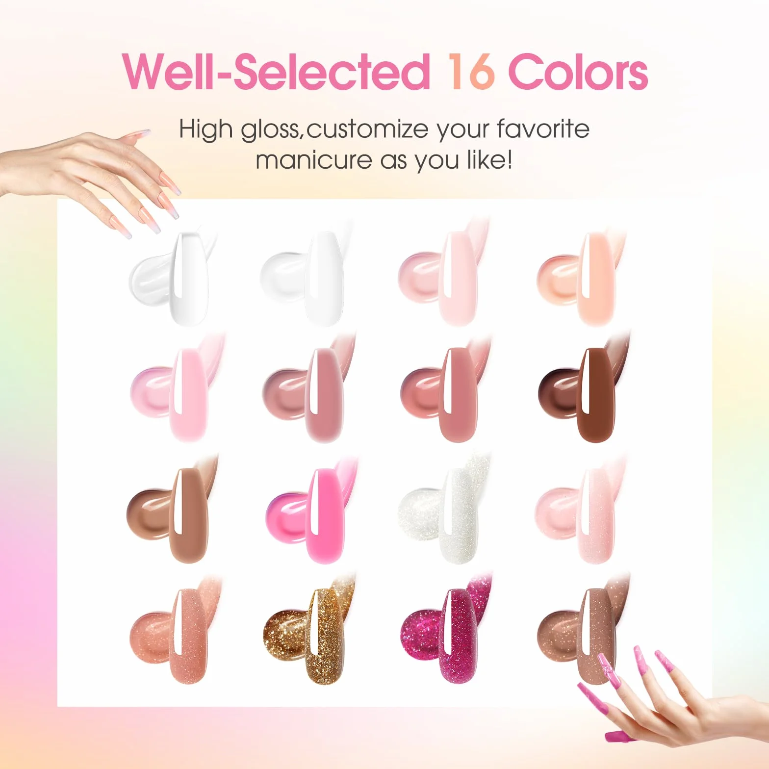 ROSALIND Acrygel Kit Complet Gel Extension d'Ongle 16 Couleurs 10 ml Lampe UV Base Top Coat Outils Manucure