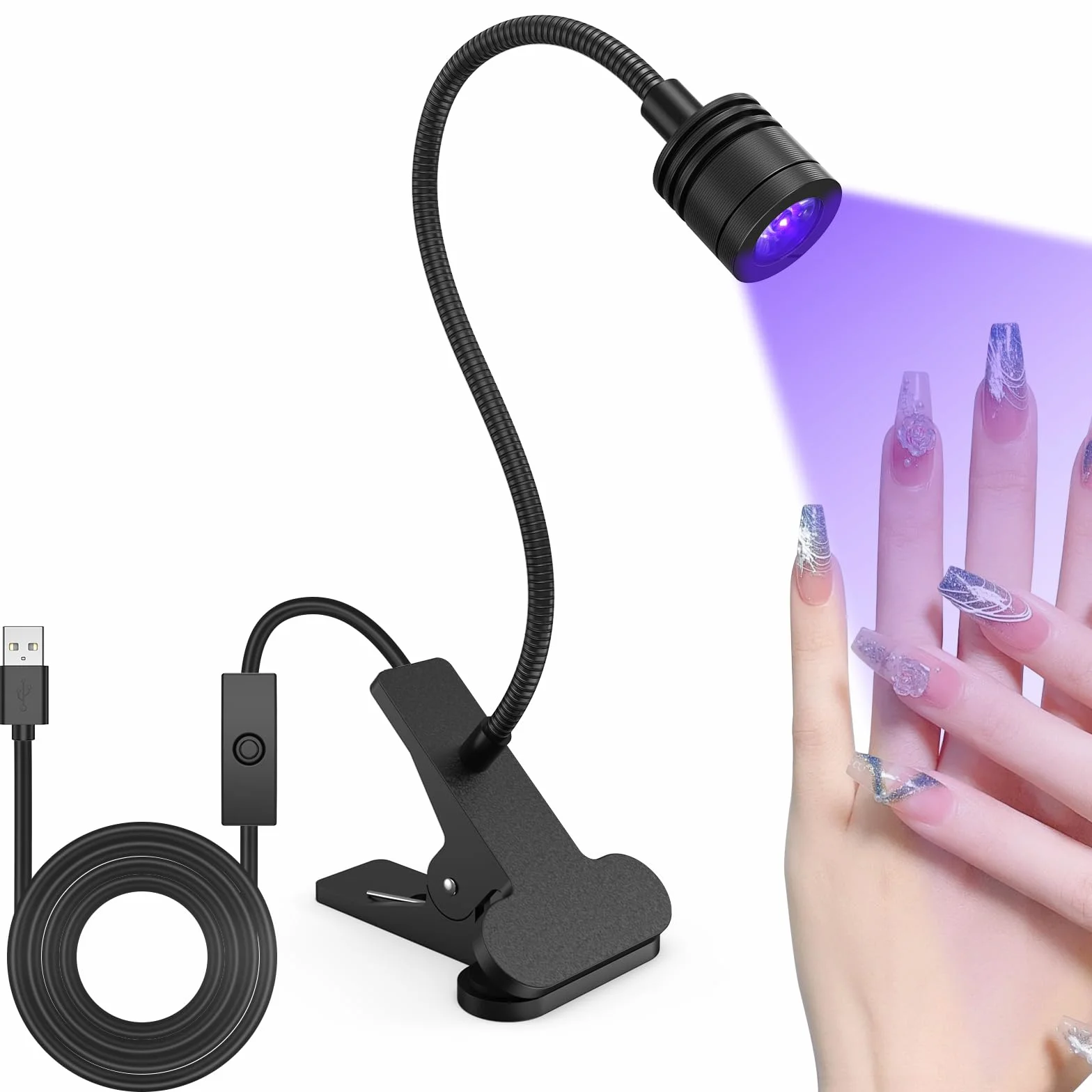 Lampe UV Professionnelle à Col de Cygne 5W, Séchage Gel Semi-Permanent, Design Métal Réglable 360°, USB