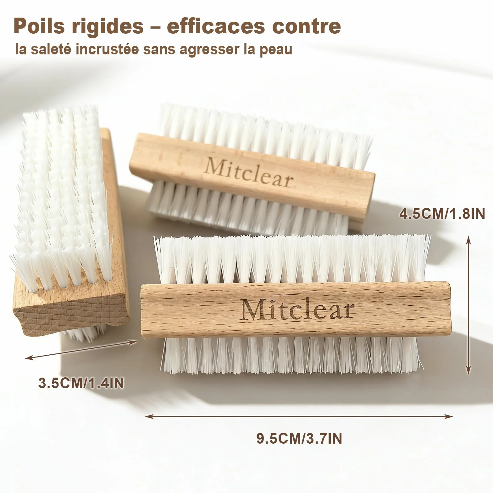 Brosse à Ongles et Main en Bois Lot de 3, Brosses de Nettoyage à Poils Plastiques Rigides Double Face