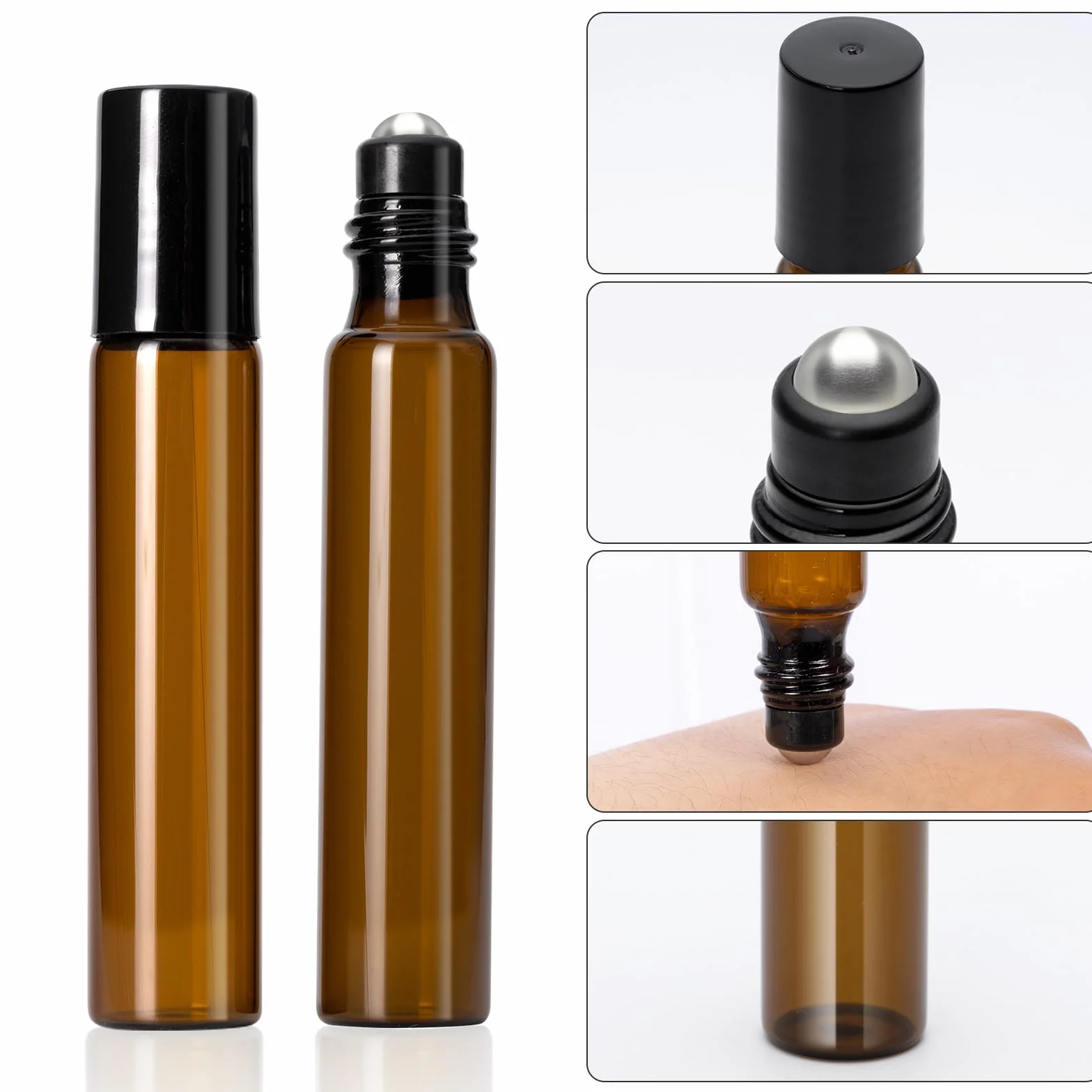 Flacon à Bille Verre 10ml Lot de 12 Rechargeable pour Huile Essentielle, Parfumé, Cosmétique, Massage