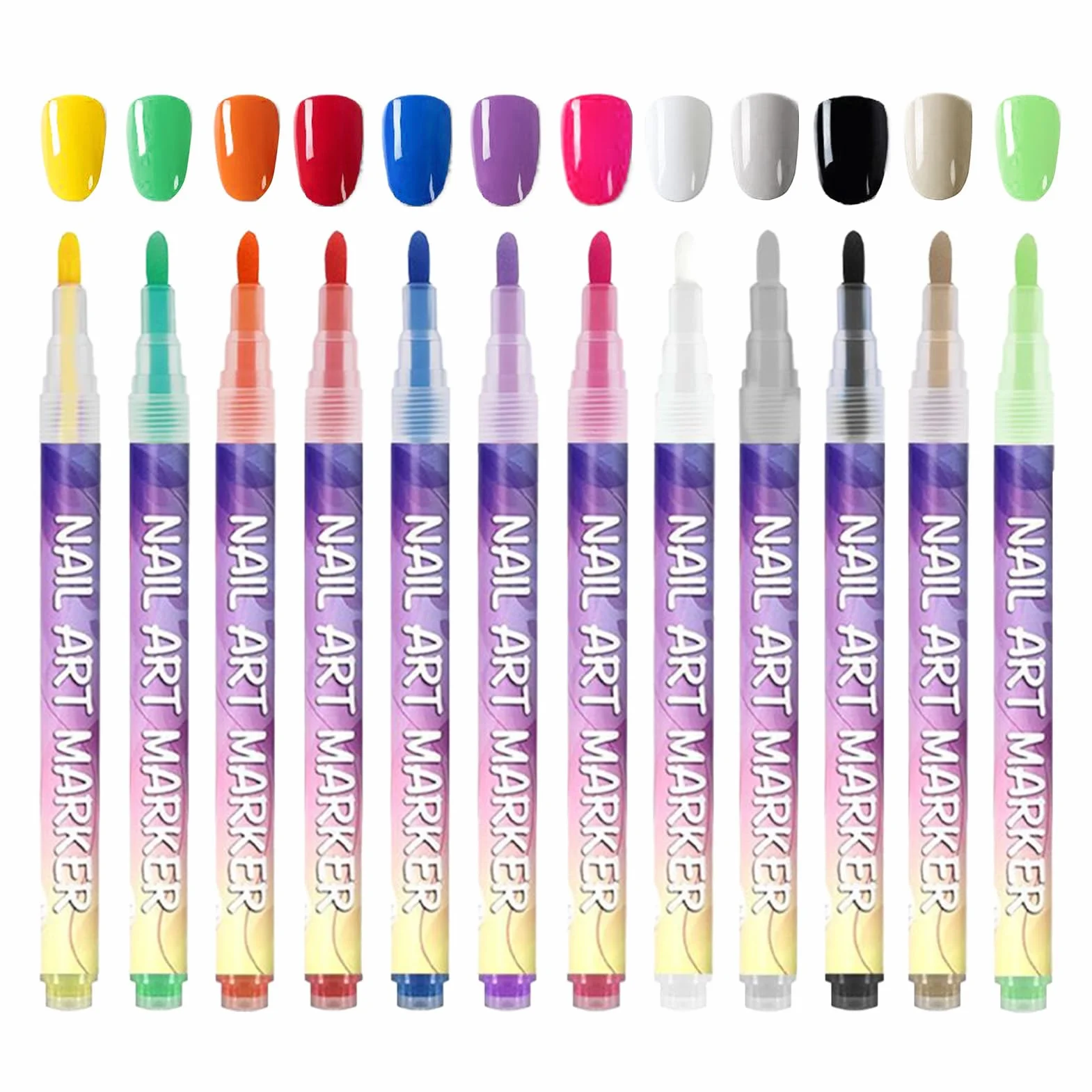 Feutres À Ongles 12 Couleurs Kit Stylo Vernis Ongles 3D Séchage Rapide DIY