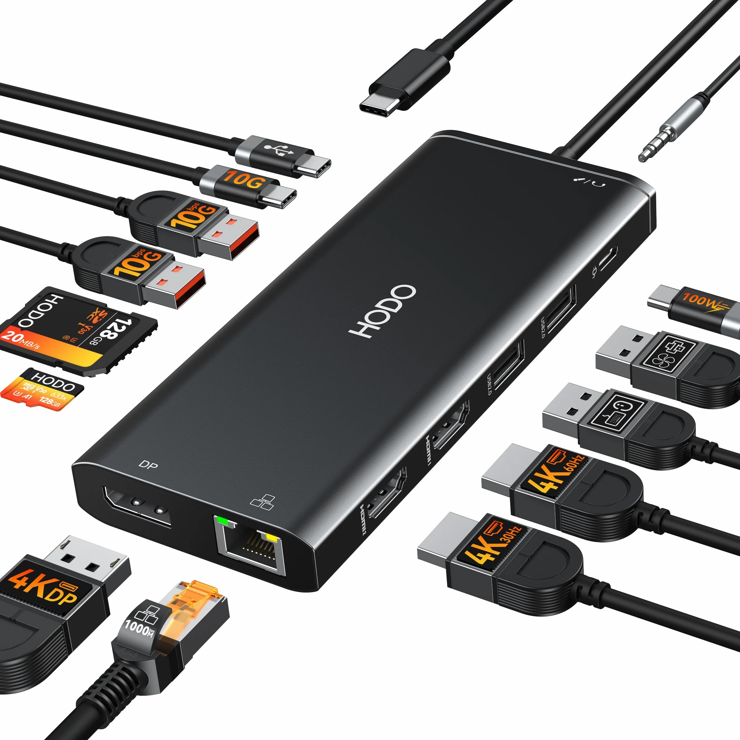 Station d'accueil pour ordinateur portable 2 moniteurs, station d'accueil 14 en 1 triple écran | Adaptateur hub USB C avec deux HDMI, DisplayPort, Ethernet, PD, 10 Gbps USB C/A, fente pour carte SD TF, audio