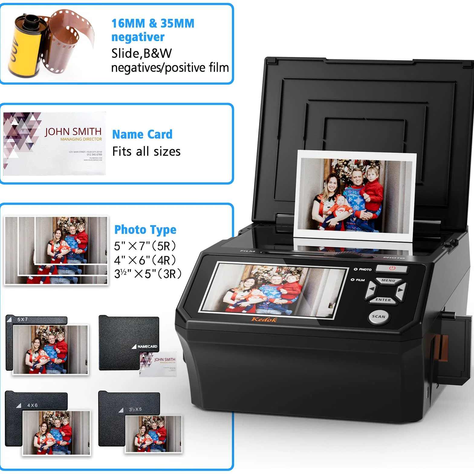 HD 22 MP Photo & Scanner de Diapositives et Négatifs 35 mm,110 Films/Photos Multifonction Scanner, avec Grand écran LCD 5", Convertir des Photos dans Les fichiers JPG numérique