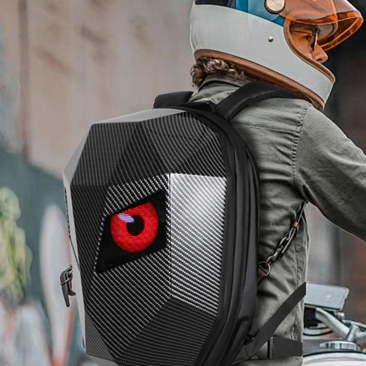 Jectse Sac à Dos LED, Sac à Dos Numérique Programmable de Grande capacité, Matériau étanche 3D, Personnalisation, pour Voyage, Moto, avec Port USB et Contrôle par Application