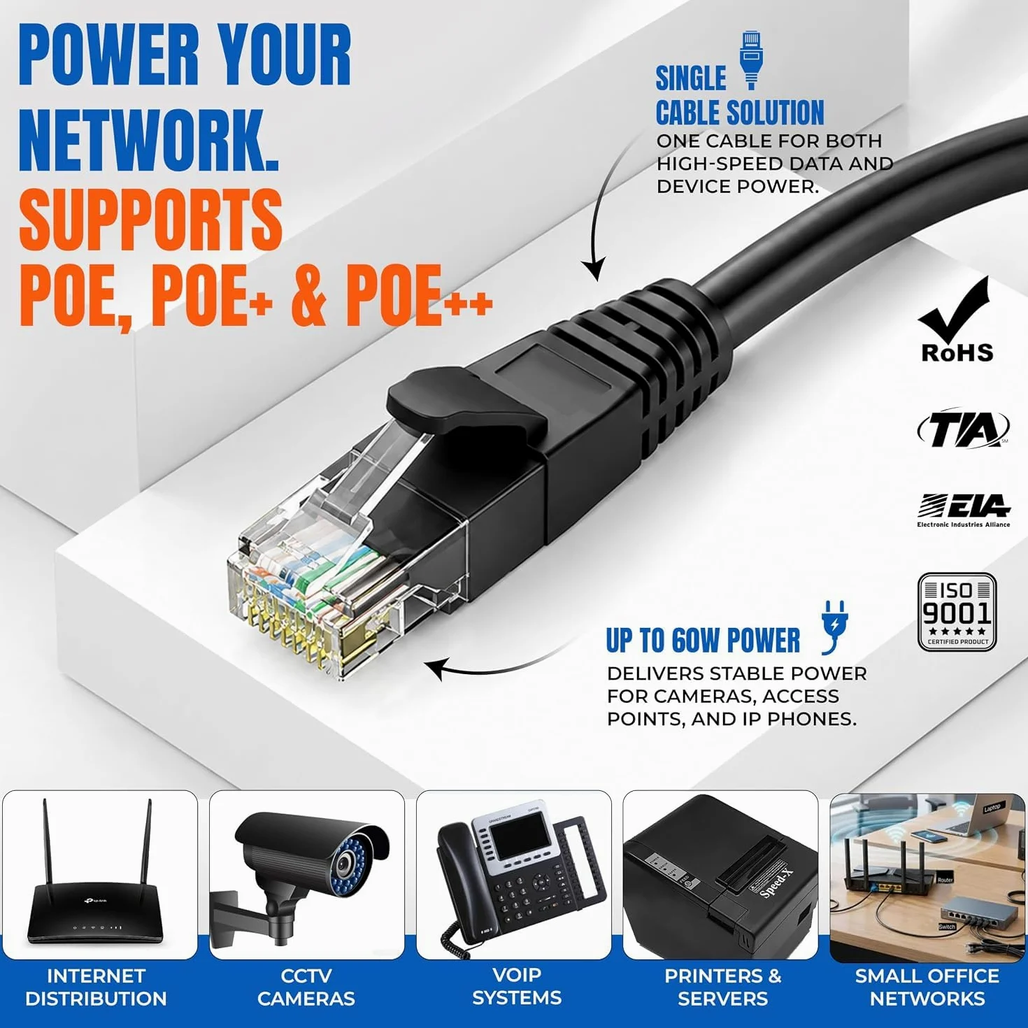 MONK CABLES | Câble Ethernet LAN CAT 6 de 30,5 m | Câble de raccordement CAT6 RJ45 | Noir