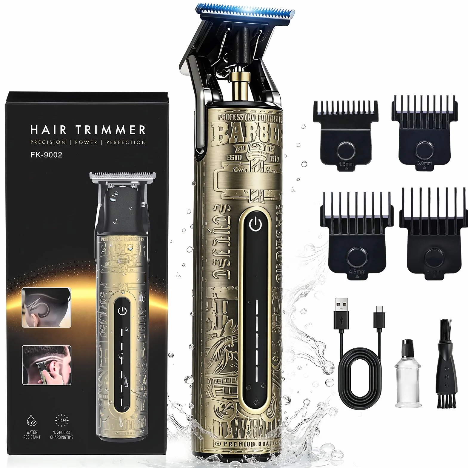 Tondeuse Barbe Homme Professionnelle Charge Type C IPX6 Kit Complet avec 4 Sabots Magnétiques
