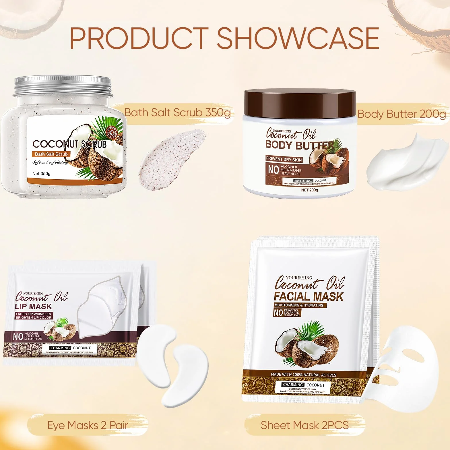 Coffret SPA Gommage Corps Exfoliant 350g Body Scrub 200g Beurre Corporel Masque Facial Patch Yeux