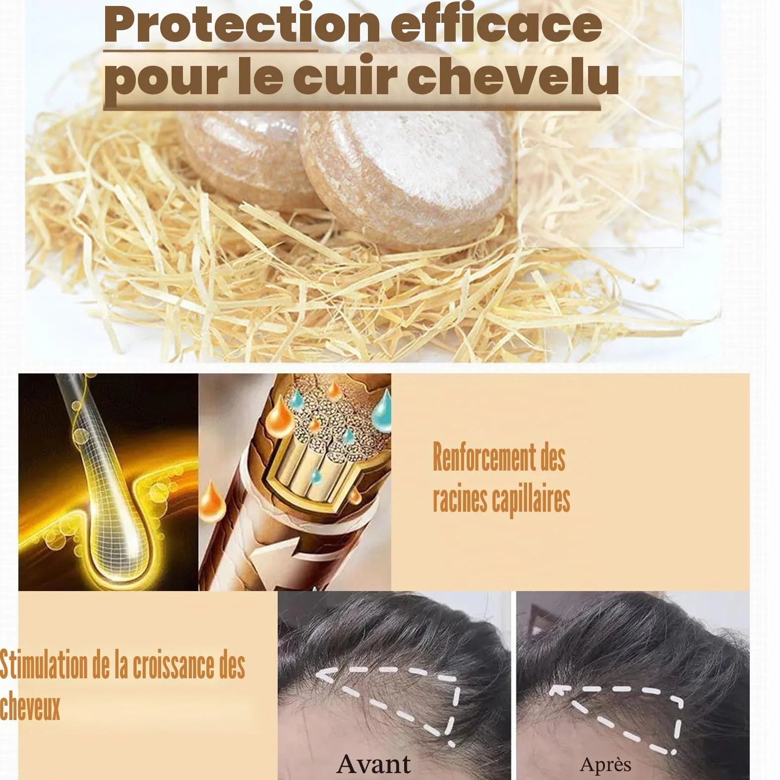 Barre de shampooing au gingembre bio anti-chute cheveux savon plantes naturelles