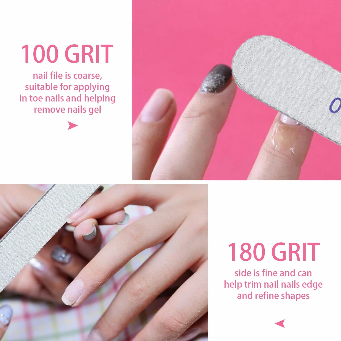 Limes à Ongles Professionnelles Double Face Grain 100/180, Planche D'émeri Lavable 15pcs